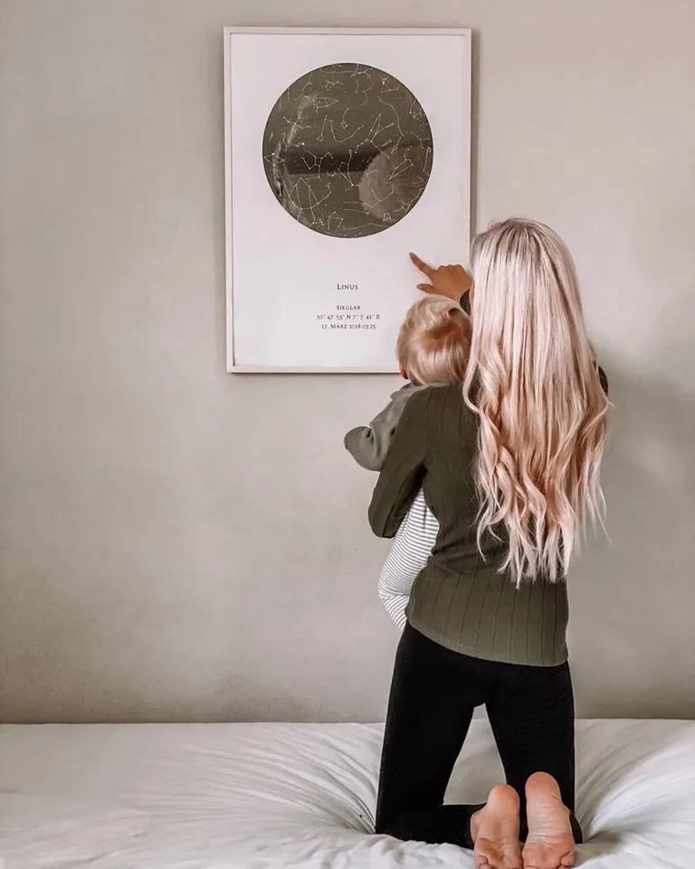 Women showing a Star Map to Her Baby