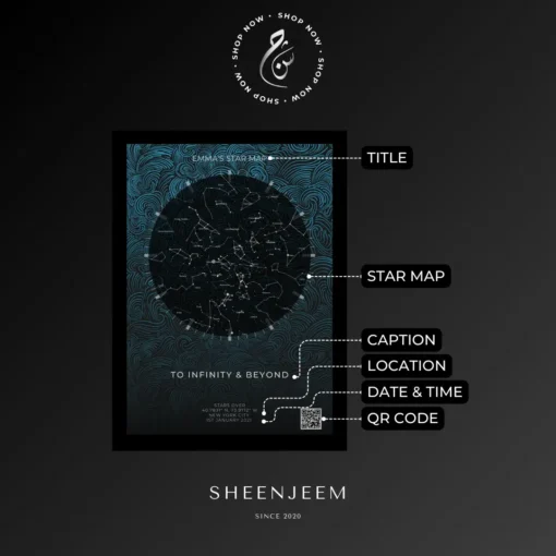 Teal Swirl Star Map with Options