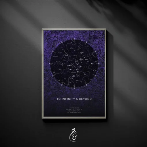 Violet Swirl Star Map Hanging on a Wall