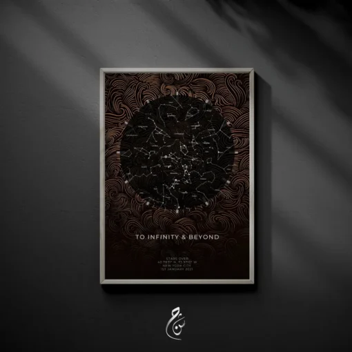 Bronze Swirl Star Map Hung on a Wall