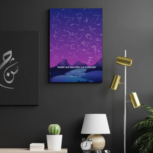 Violet Wonder Star Map hung on a wall