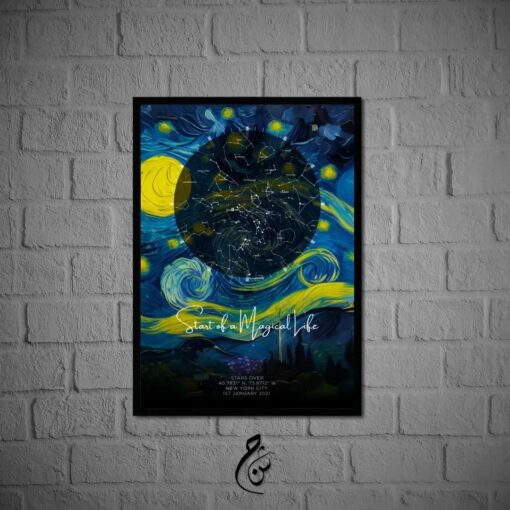 Starry Night Star Map Hung on a Wall
