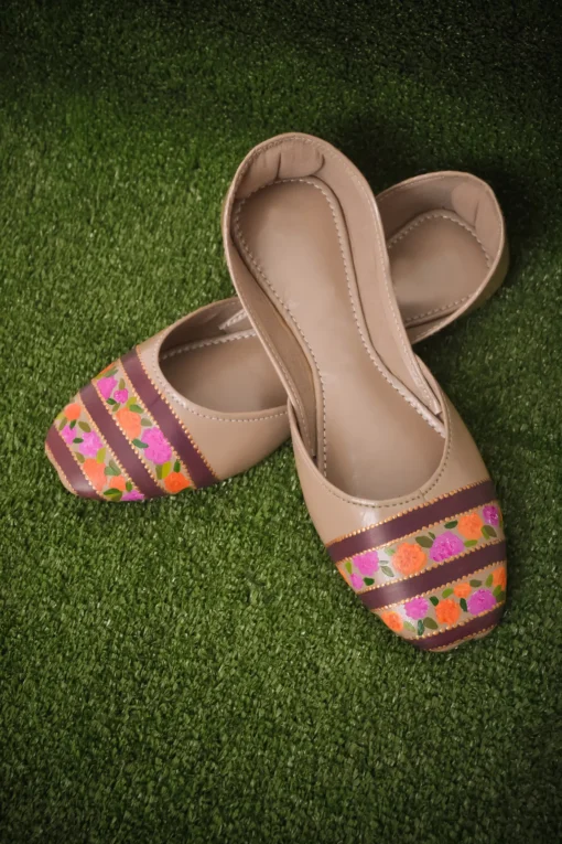 Khaki Floral Khussa Shoes