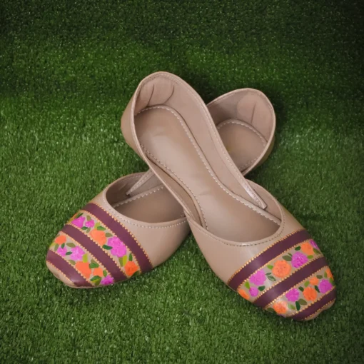 Khaki Floral Khussa Shoes
