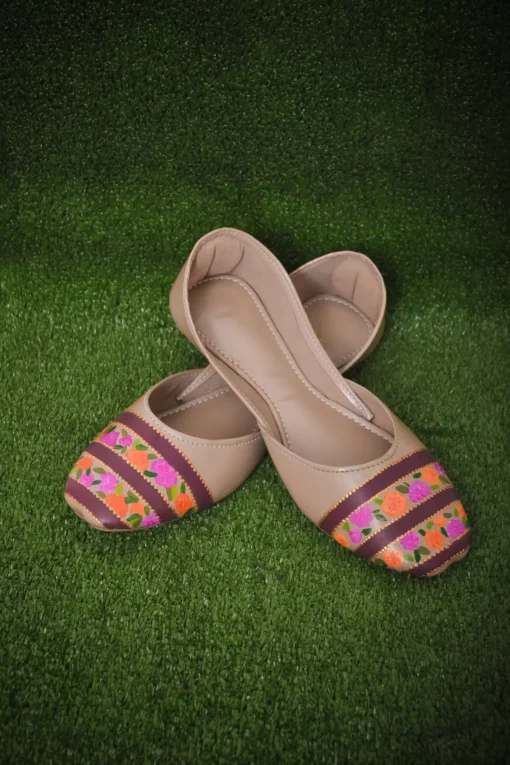 Khaki Floral Khussa Shoes