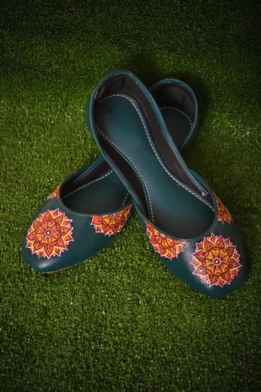 Orange Floral Khussa Shoes